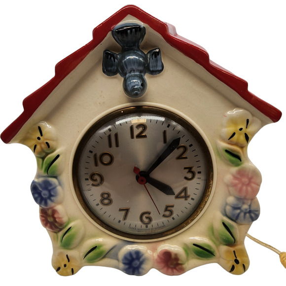 Vintage Working Hull Pottery Sessions Blue Bird House Clock Red Riding Hood
